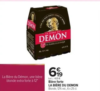 Bière forte LA BIÈRE DU DÉMON Blonde, 12% vol., 6 x 25 cl.