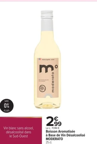 Boisson Aromatisée à Base de Vin Désalcoolisé Moderato 25 cl