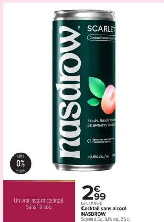 Cocktail sans alcool Nasdrow Scarlet & Co, 0,1% vol., 25 cl