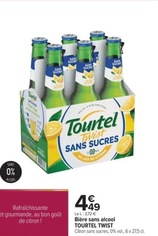 Bière sans alcool Tourtel Twist Citron sans sucres, 0% vol., 6 x 27,5 cl