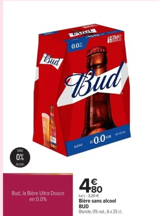 Bière sans alcool Bud Blonde, 0% vol., 6 x 25 cl
