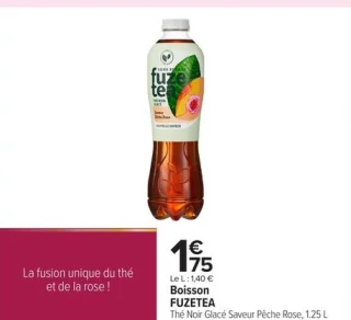 Boisson FUZETEA Thé Noir Glacé Saveur Pêche Rose, 1.25 L