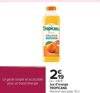 Jus d'orange TROPICANA Vitamines sans pulpe