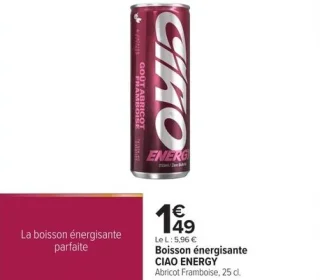 Boisson énergisante CIAO ENERGY Abricot Framboise