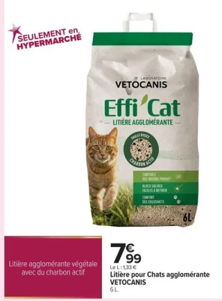 Litière pour Chats agglomérante VETOCANIS 6 L