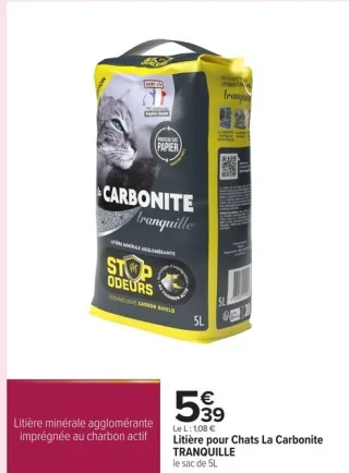 Litière pour Chats La Carbonite TRANQUILLE le sac de 5L