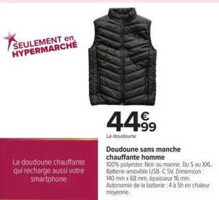 Doudoune sans manche chauffante homme