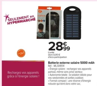 Batterie externe solaire 5000 mAh Mobility Lab