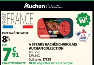 4 steaks hachés Charolais Auchan Collection
