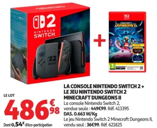 La console Nintendo Switch 2 + Le jeu Nintendo Switch 2 Minecraft Dungeons II