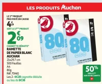 RAMETTE DE PAPIER BLANC AUCHAN 21x29.7 cm A4 80g