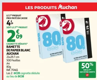 RAMETTE DE PAPIER BLANC AUCHAN 21x29.7 cm A4 80g
