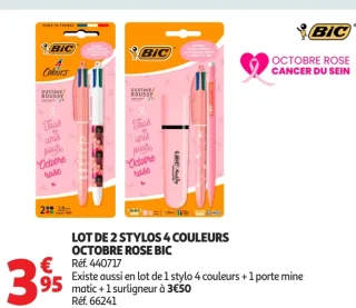 LOT DE 2 STYLOS 4 COULEURS OCTOBRE ROSE BIC