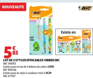 LOT DE 3 STYLOS EFFACABLES VIBBIES BIC