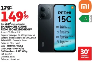 SMARTPHONE XIAOMI REDMI 15C 4/128GO NOIR