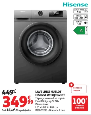 Lave linge hublot Hisense WF3Q9043BT