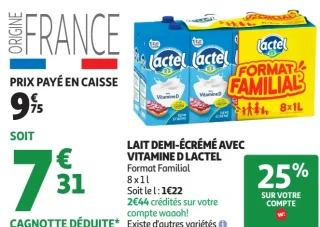 Lait Demi-Écrémé avec vitamine D Lactel