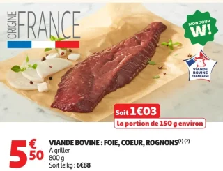 Viande bovine : foie, coeur, rognons