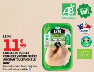 Cuisses de poulet fermier Lyré Bio Filière Auchan "Cultivons le bon"