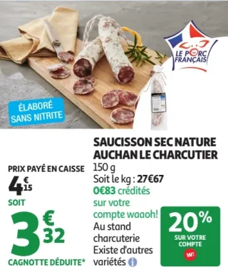 Saucisson sec nature Auchan Le Charcutier