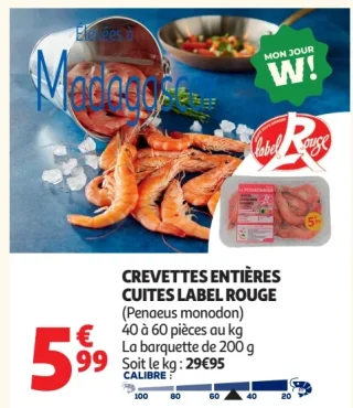 Crevettes entières cuites Label Rouge