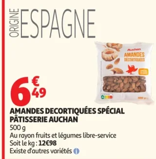 AMANDES DECORTIQUÉES SPÉCIAL PÂTISSERIE AUCHAN