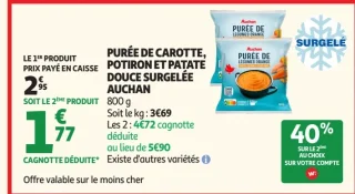 Purée de Carotte, Potiron et Patate Douce Surgelée Auchan