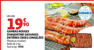 Gambas Rouges d'Argentine Sauvages Entières Crues Congelées