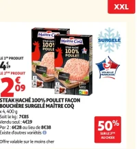 STEAK HACHÉ 100% POULET FAÇON BOUCHÈRE SURGELÉ MAÎTRE COQ