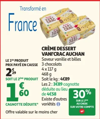 Crème Dessert Vani'Crac Auchan