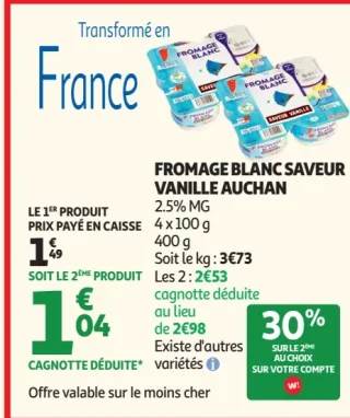 Fromage Blanc Saveur Vanille Auchan