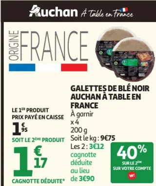 Galettes de blé noir Auchan à table en France