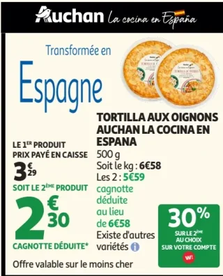 Tortilla aux oignons Auchan La Cocina en Espana
