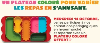 Plateau repas coloré composé de 5 compartiments