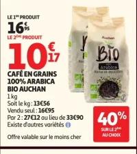 CAFÉ EN GRAINS 100% ARABICA BIO AUCHAN