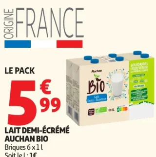LAIT DEMI-ÉCRÉMÉ AUCHAN BIO
