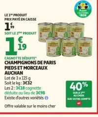 Champignons de Paris pieds et morceaux Auchan