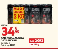 Café moulu arabica 100% Auchan