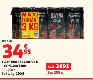 Café moulu arabica 100% Auchan