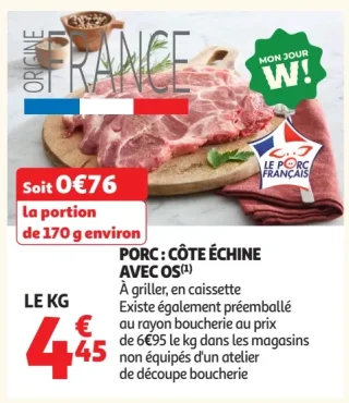 Porc : Côte échine avec os