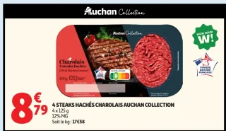 4 steaks hachés Charolais Auchan Collection