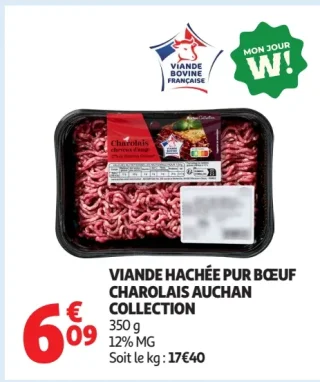 Viande hachée pur bœuf Charolais Auchan Collection