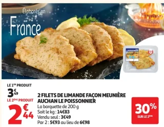 2 Filets de Limande Façon Meunière Auchan Le Poissonnier