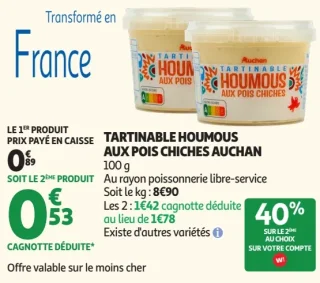 Tartinable Houmous aux Pois Chiches Auchan