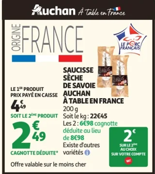 Saucisse Sèche de Savoie Auchan À Table En France