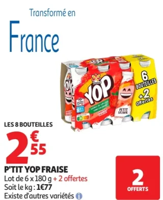 P'TIT YOP FRAISE Lot de 6 x 180 g + 2 offertes