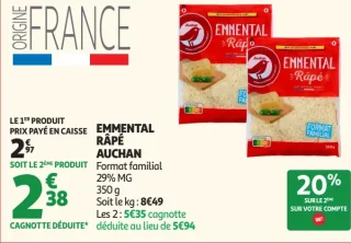 EMMENTAL RÂPÉ AUCHAN Format familial 29% MG
