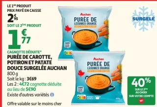 Purée de carotte, potiron et patate douce surgelée Auchan