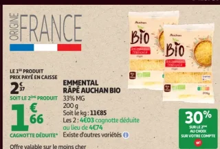 Emmental râpé Auchan Bio