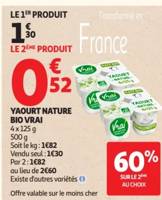 Yaourt nature bio Vrai